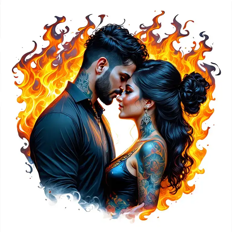 Couple In Flames Surrounding