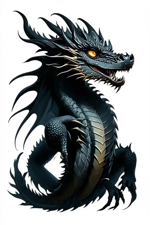 Black Dragon With Geenish-gold Eyes