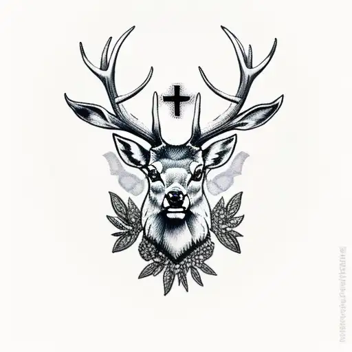 Stag Head With Cross Background