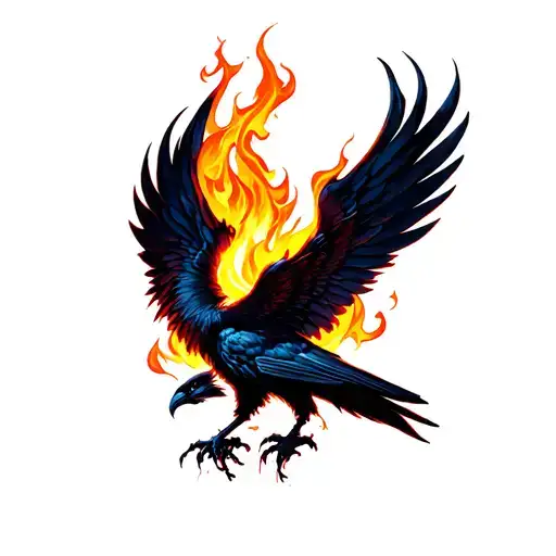 Stylized Flame And Crow Phantom Wings Spread Wide
