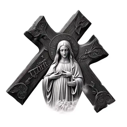 Smokey Grave Crosses With Virgin Mary