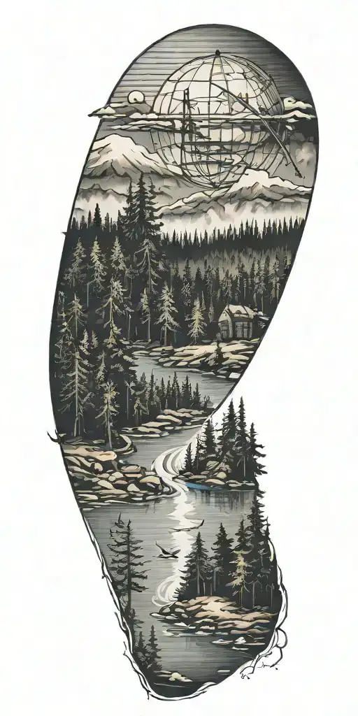 Fir Trees Fog Dark Atmosphere River Mountain Landscape Satelite Antenna