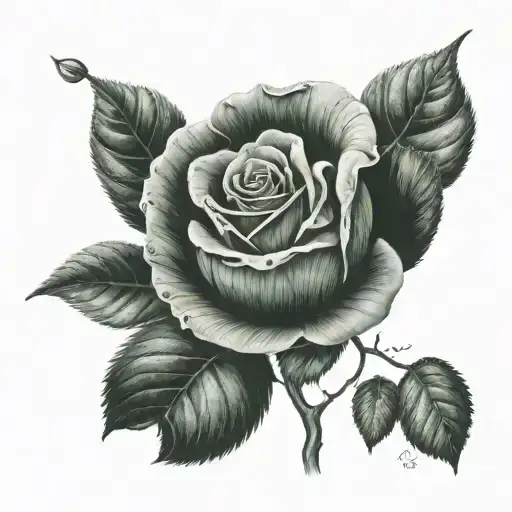 Realistic Rose Intertwined With A Four Leaf Clover