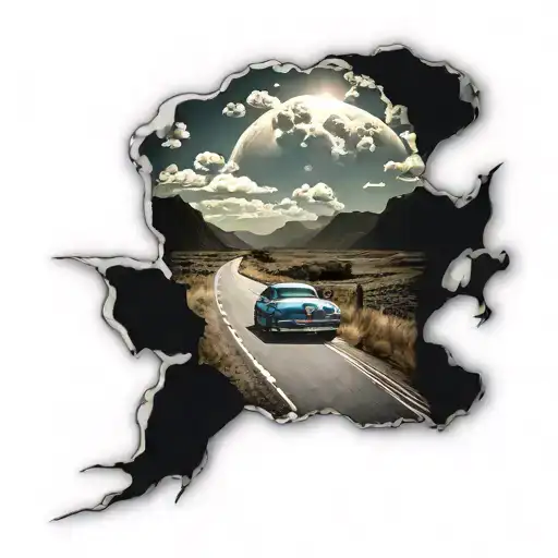 Car Driving A Road That Leads To Heaven