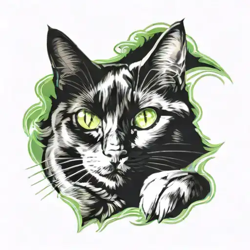 Black Cat Portrait Green Eyes