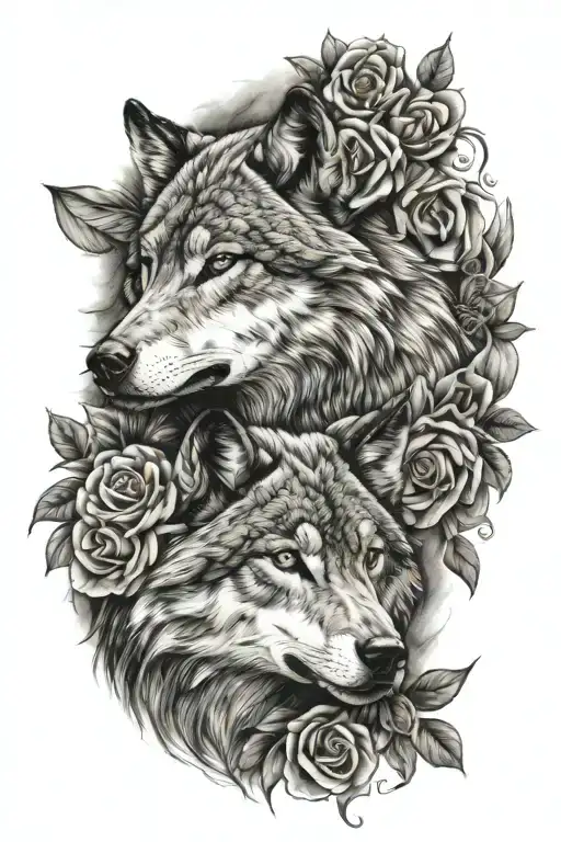 Wolf Blended By Roses Mayflowers