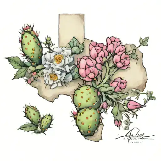 Texas Wildflowers With Prickly Pear Cactus