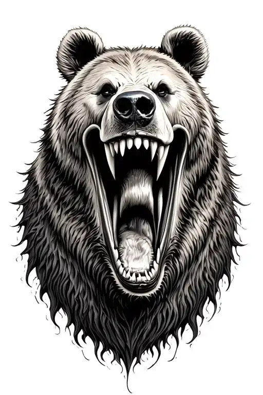 Realistic Evil Bear Head Open Mouth