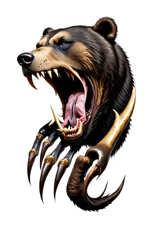 Realistic Bear Head Wicked Open Mouth Claw