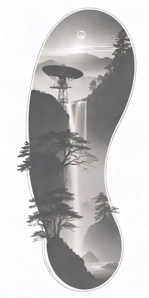 Dark Atmosphere Fog River Waterfall Mountain Radio Telescope