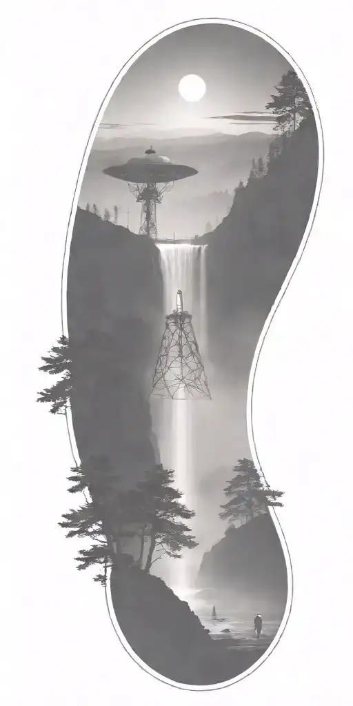 Dark Atmosphere Fog Big River Waterfall Mountain Radio Telescope