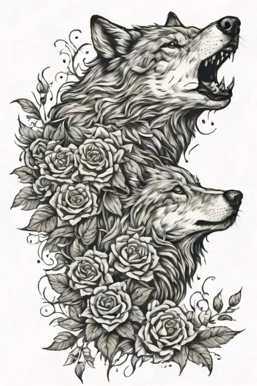 Wolf Blended By Roses And Mayflowers