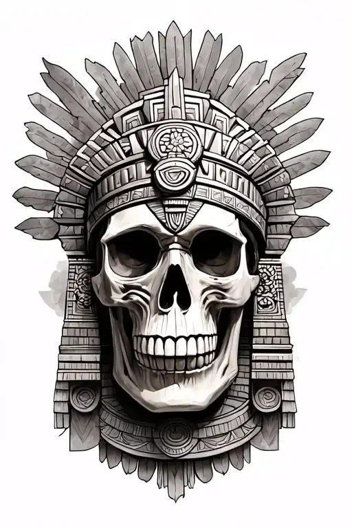 Aztec Skull And Temple Surrounded