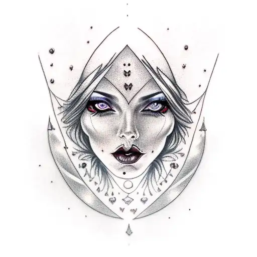 Witchy Woman With Raven Hair And Ruby Lips With Sparks Flying From Her Fingertips