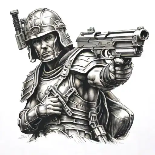 Futuristic Roman Soldier With Guns