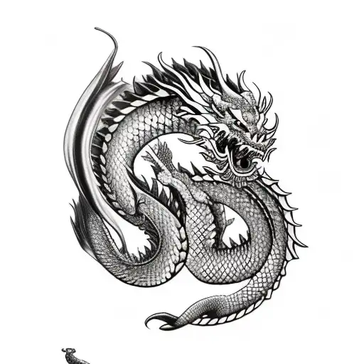 Yakuza Sleeve Tattoo Dragon Eating A Koi Fish And A Samurai Fighting The Dragon