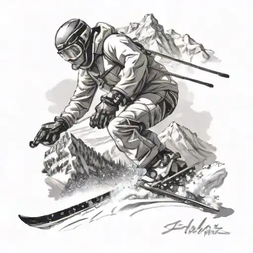 A Snow Skier Carving Through Fresh Powder With A Mountain Backdrop