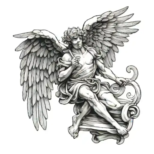 Winged Angel Holding A Long Scroll While Levitating