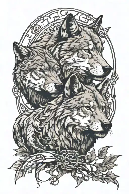 2 Wolf A Lioness Forest And Viking Protection Rune