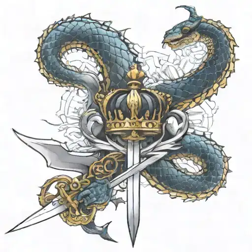 Cracked Sword With A Full Snake And Crown