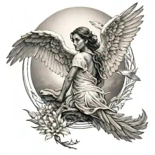 Angel Looking Down With A Filipino Sun As The Background And 2 Doves