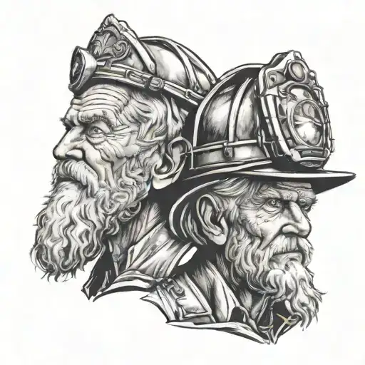 Janus Head Of Firefighter And Old Man