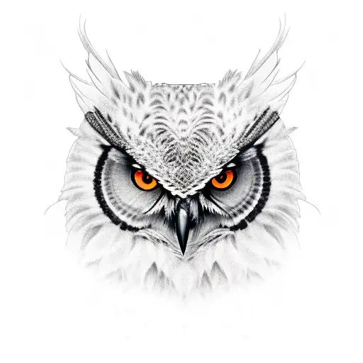 Black And White Fierce Owl With Orange Eyes