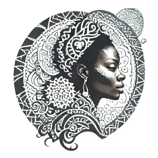 A Silhouette Of A Black Woman With Intricate Patterns Inspired By Brasilian Culture