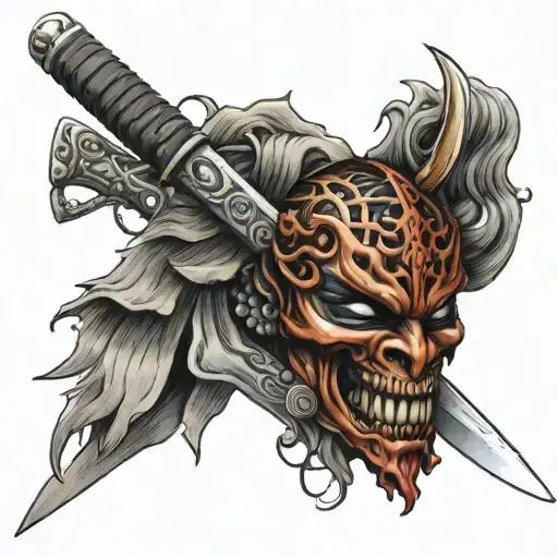 Japanese Katana With Oni Mask