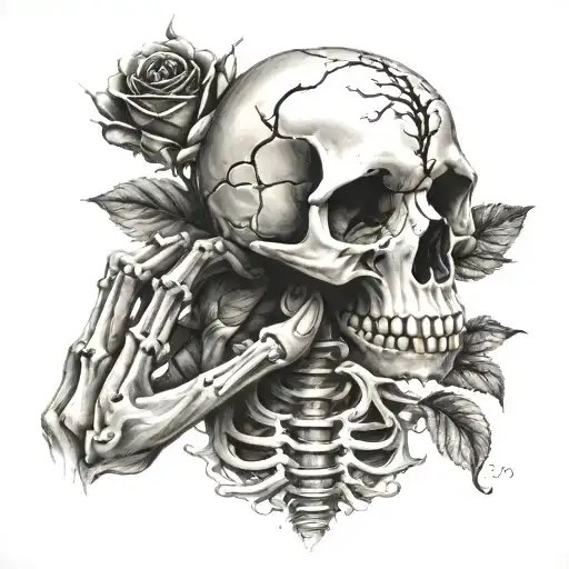 Skelleton Hand Tattoo With Rose