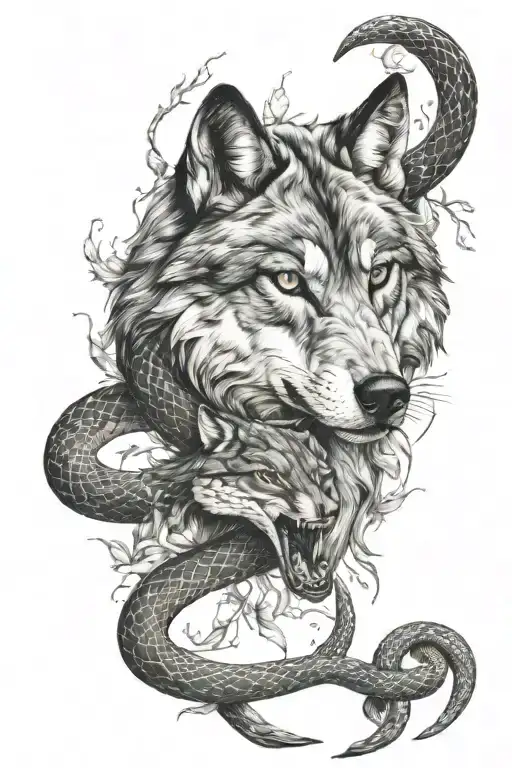 Wolf And Snake Intertwined