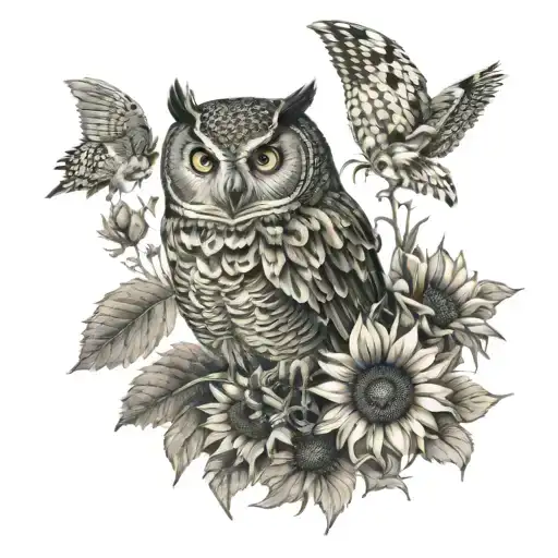 Owl With Sunflowers