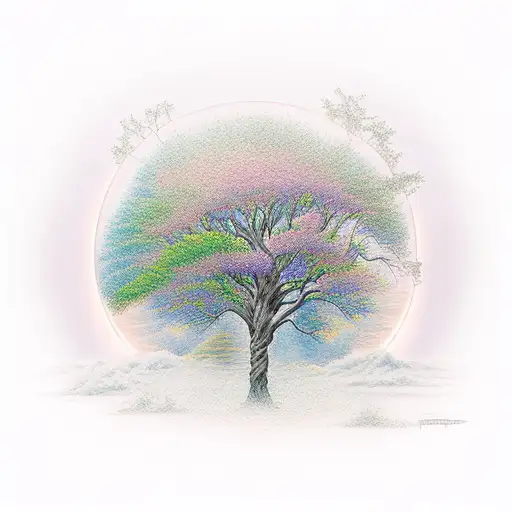 Mystical Tree Sunset People Living Inside