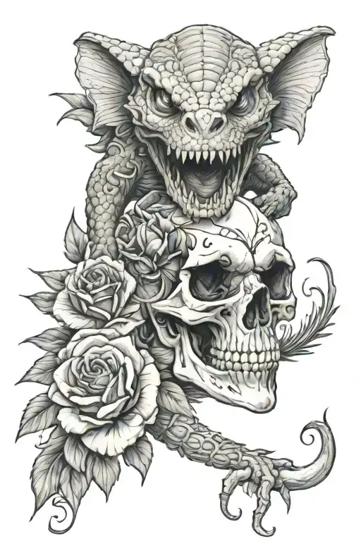 Skull And Roses With Bearded Dragon Forearm Sleeve
