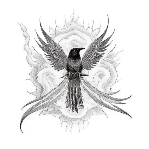 Budhist Raven With Spread Wings And A Snake In His Claws