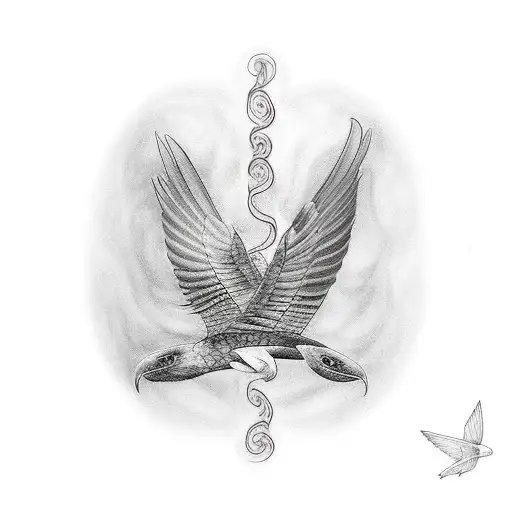 Budhist Raven With Spread Wings And A Snake In His Claws