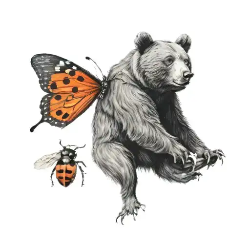 Bear Riding A Ladybug Flying