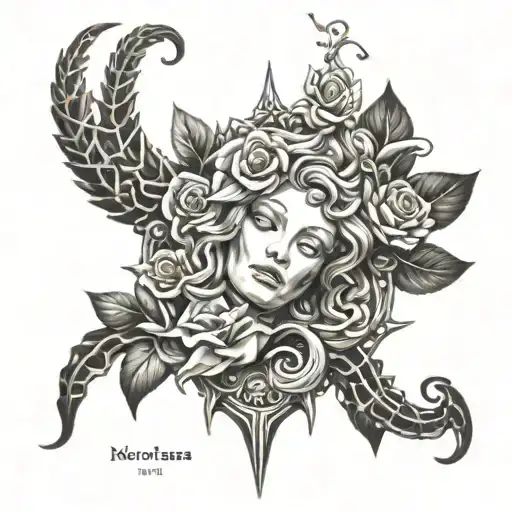 Spine Tattoo With Meaning Full Words And A Medusa And Rose In It