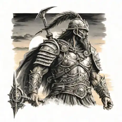 Warrior Walking Away Into Sunset