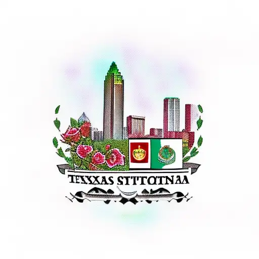 Texas State With Dallas Skyline With Mexico Flag And Roses