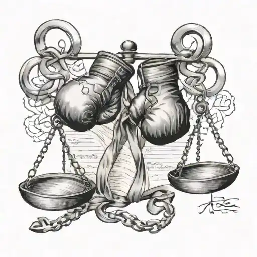 Boxing Gloves And Scales Of Justice And Music Notes And Hobo Napsack