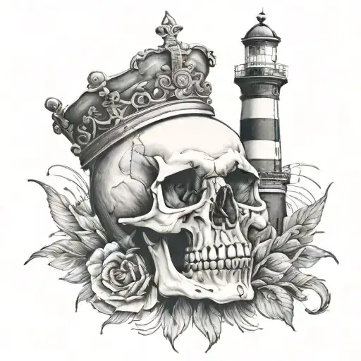 Lighthouse Compass Skull Wearing A Crown