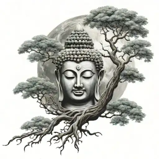 Moon With Buddha On The Tree Of Life