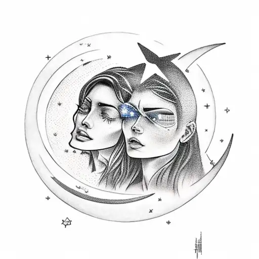 Moon And A Star Facing Each Other