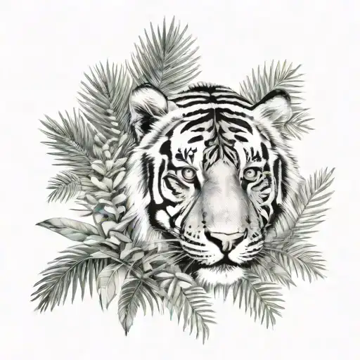 Tiger And Cycas Plant