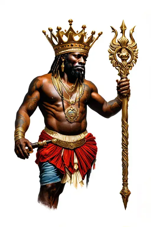 African Being Wearing Crown And Holding Ahnk Staff