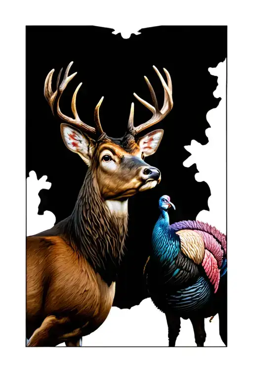 Whitetail Deer And Turkey Landscape