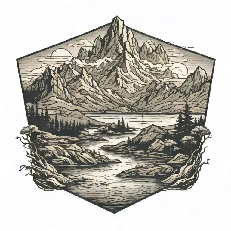 Mountain Range At Dawn Surrounded By Receding Flood Waters