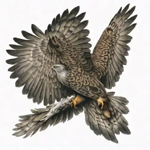 Falcon Hunting In Flight With Outstretched Wings