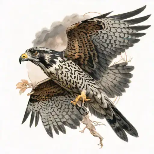 Falcon Hunting In Flight With Outstretched Wings Looking Straight